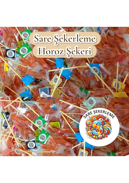 Horoz Şekeri (42'li) Kutu Kırmızı Renk Karışık Meyve Aromalı Ahşap Saplı (12 Gr)