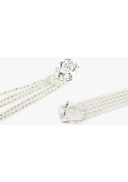 Taşlı Zincir Detaylı Sallantılı Gül Küpe modelleri