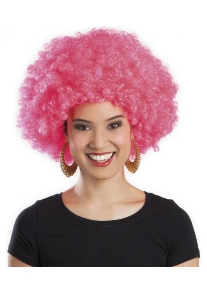 Pembe Renk Kıvırcık Afro Bonus Parti Peruğu