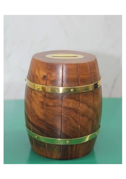 Pirinç Detaylı Fıçı Kumbara Model 4