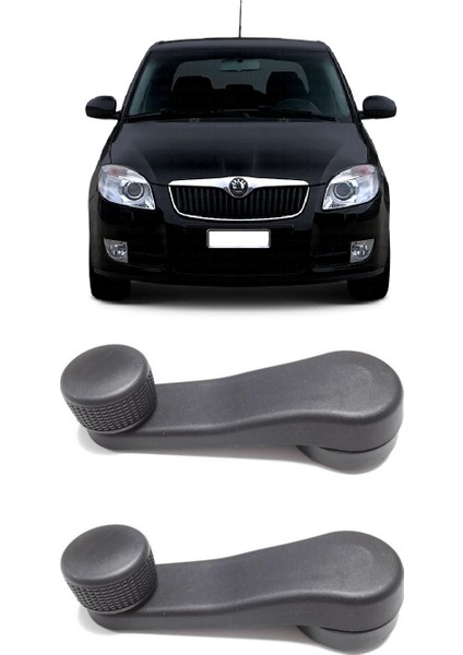 Skoda Fabia Mk2 2008-2014 Uyumlu Manuel Çevirmeli Cam Açma Kapama Kolu Siyah 2 Adet Takım