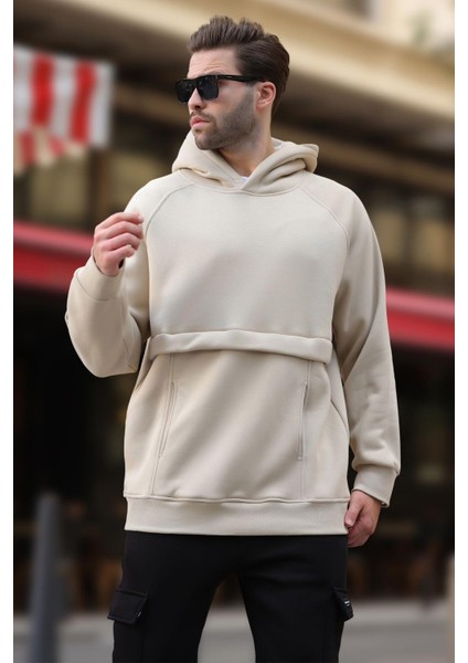 Bej Kapüşonlu Cep Detaylı Erkek Sweatshirt 7092 fiyatları