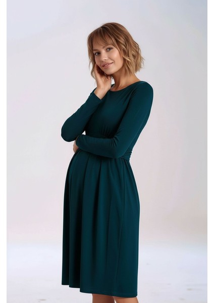 Kadın Bisiklet Yaka Tesettüre Uygun Uzun Kol Viskon Gizli Emzirme Bölümlü Şık Hamile Elbisesi fırsatları