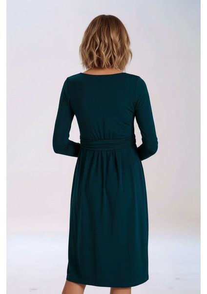 Kadın Bisiklet Yaka Tesettüre Uygun Uzun Kol Viskon Gizli Emzirme Bölümlü Şık Hamile Elbisesi indirimleri