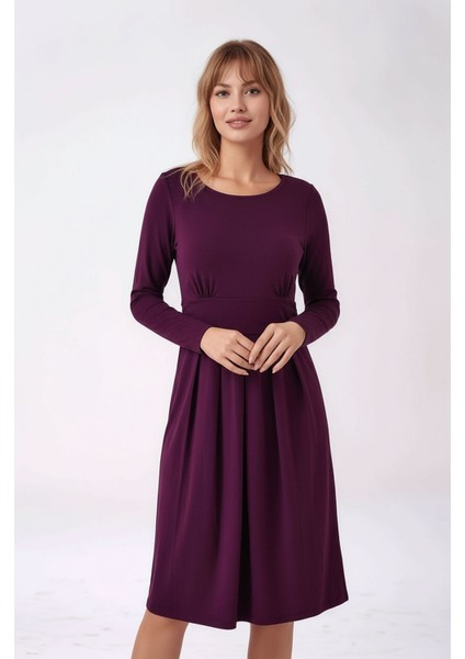Kadın Bisiklet Yaka Tesettüre Uygun Uzun Kol Viskon Gizli Emzirme Bölümlü Şık Hamile Elbisesi fiyatları