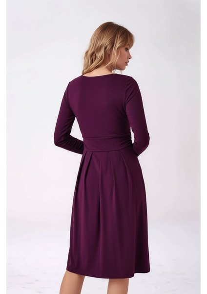 Kadın Bisiklet Yaka Tesettüre Uygun Uzun Kol Viskon Gizli Emzirme Bölümlü Şık Hamile Elbisesi modelleri