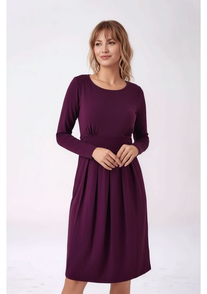 Kadın Bisiklet Yaka Tesettüre Uygun Uzun Kol Viskon Gizli Emzirme Bölümlü Şık Hamile Elbisesi indirimleri