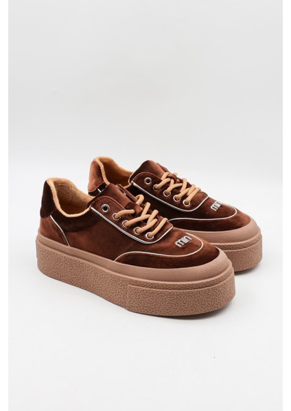 Kadın Önü Taş Detaylı Kalın Taban Kadife Sneaker Spor Ayakkabı GJ330 - Kahve - 36 fiyatları