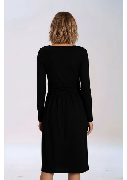 Kadın Bisiklet Yaka Tesettüre Uygun Uzun Kol Viskon Gizli Emzirme Bölümlü Şık Hamile Elbisesi fiyatları