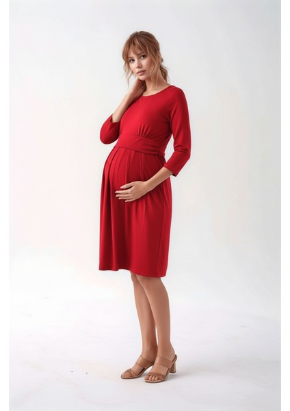 Kadın Bisiklet Yaka Tesettüre Uygun Uzun Kol Viskon Gizli Emzirme Bölümlü Şık Hamile Elbisesi fırsatları