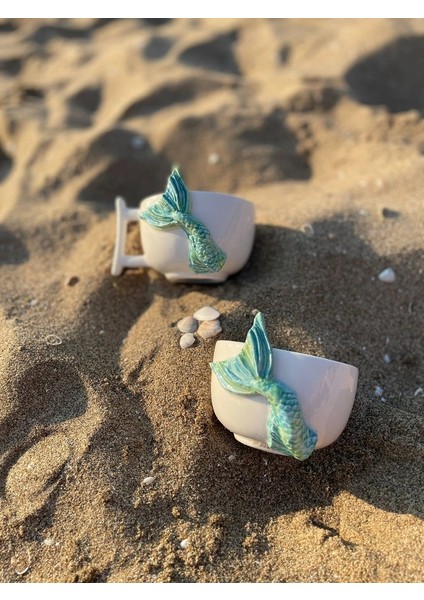 El Yapımı Deniz Kızı Seramik Kupa ve Kase Seti – 300ML 2li Kabartma Tasarım modelleri