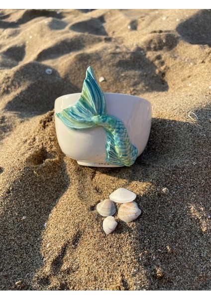 El Yapımı Deniz Kızı Seramik Kupa ve Kase Seti – 300ML 2li Kabartma Tasarım