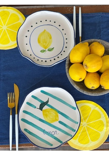 2 Adet El Yapımı Limon2 Temalı Sunum Tabağı