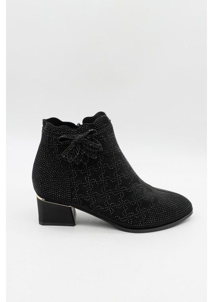 Kristebell Ithal Özel Seri Kadın Taşlı Kısa Topuklu Şık Bot 2504 - Siyah - 36
