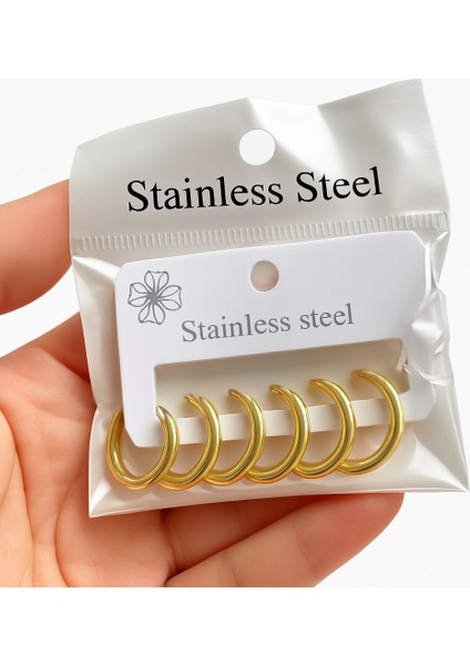 Old Renk 316L Paslanmaz Çelik Halka Küpe Seti – 5’li Paket