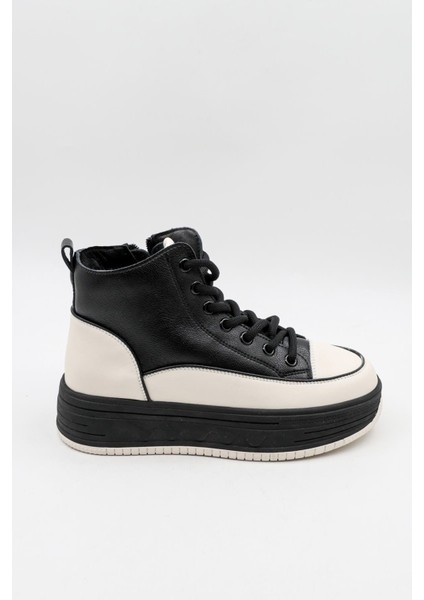 Kadın Bağcıklı Deri Kaymaz Taban Günlük Spor Bot GJ335 - Siyah - 36