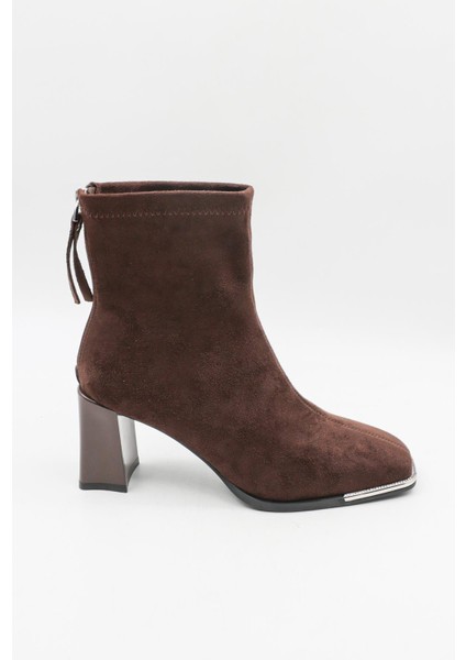 Kristebell Ithal Süet Deri Topuklu Arkadan Fermuarlı Kadın Bot 2506 - Kahve - 36
