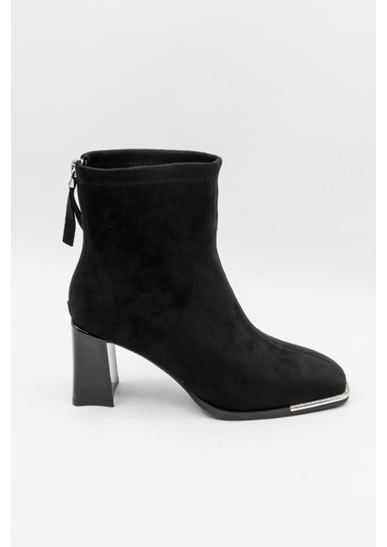 Kristebell Ithal Süet Deri Topuklu Arkadan Fermuarlı Kadın Bot 2506 - Siyah - 36