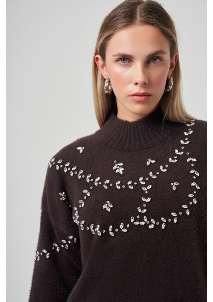 Taş Detay Angora Kazak Tunik 7002 Acı Kahve