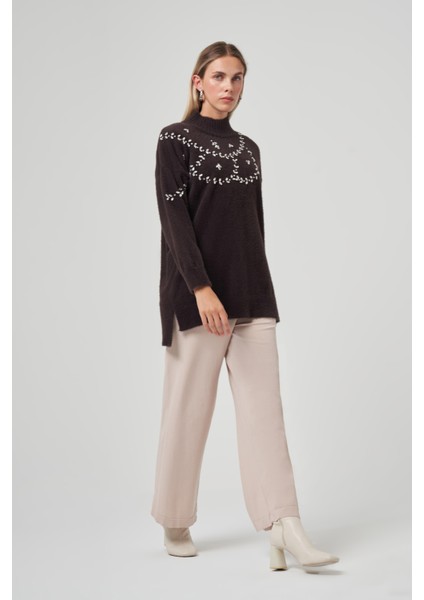 Taş Detay Angora Kazak Tunik 7002 Acı Kahve indirimleri