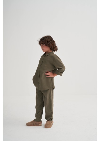 Gömlekli Tencel Takım 2-7 Yaş Haki Yeşil