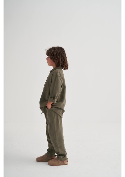 Gömlekli Tencel Takım 2-7 Yaş Haki Yeşil modelleri