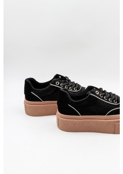 Kadın Önü Taş Detaylı Kalın Taban Kadife Sneaker Spor Ayakkabı GJ330 - Siyah - 36 modelleri