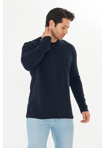 Erkek Pamuklu V Yaka Uzun Kollu Tişört Lacivert 5021-L modelleri