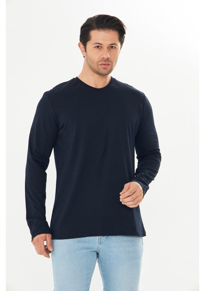 Erkek Pamuklu V Yaka Uzun Kollu Tişört Lacivert 5021-L fırsatları
