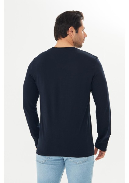 Erkek Pamuklu V Yaka Uzun Kollu Tişört Lacivert 5021-L
