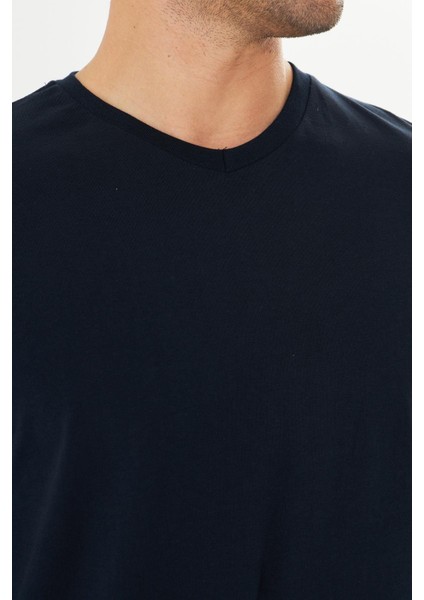 Erkek Pamuklu V Yaka Uzun Kollu Tişört Lacivert 5021-L