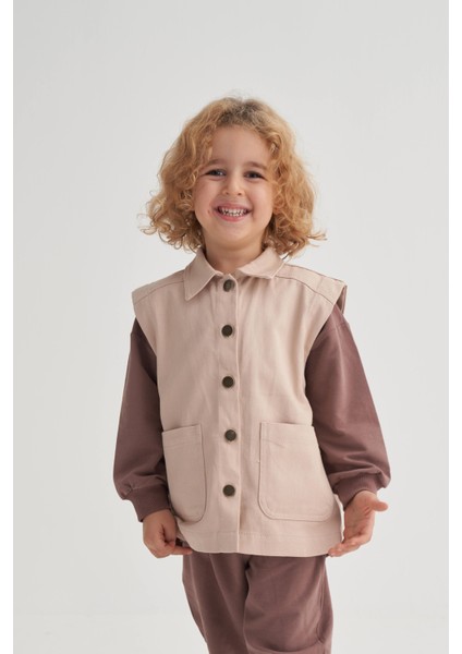 Gabardin Yelek 2-7 Yaş Bej