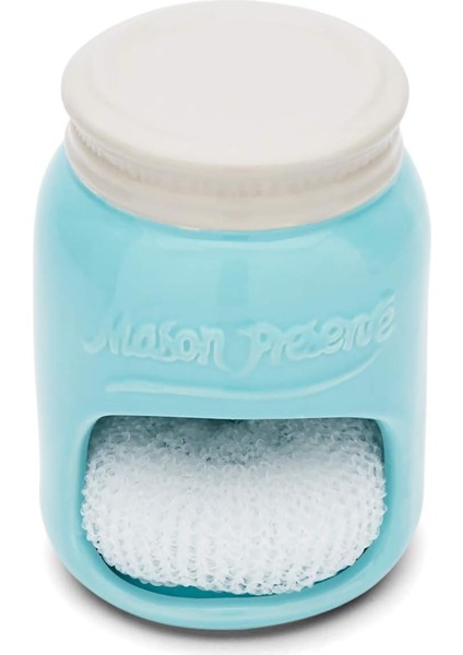 Fox Run Süngerli Seramik Mason Kavanoz Tutucu, 8,9 x 8,9 x 12,7 Cm, Mavi