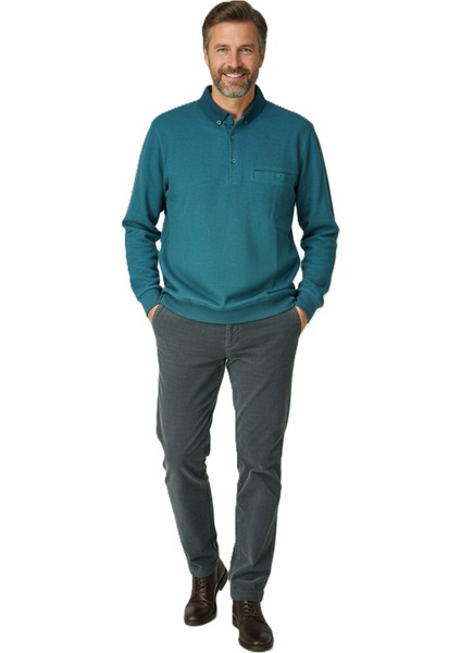 Erkek Kışlık Kazak Polo Yaka Oxford Fleto Cepli Dokulu Rahat Kesim Tam Kalıp