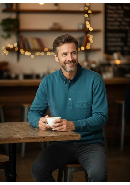 Erkek Kışlık Kazak Polo Yaka Oxford Fleto Cepli Dokulu Rahat Kesim Tam Kalıp fırsatları