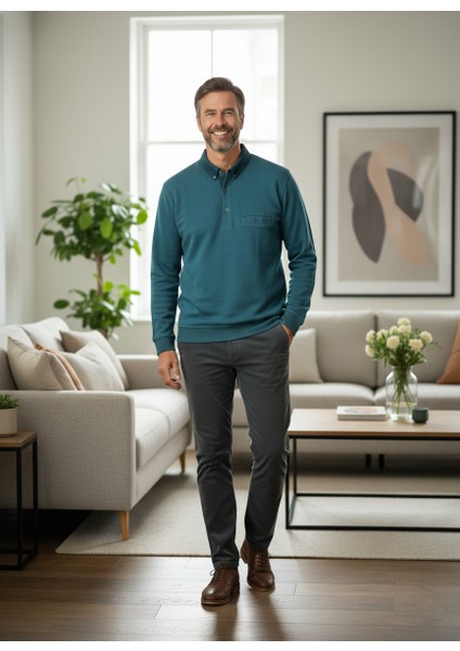 Erkek Kışlık Kazak Polo Yaka Oxford Fleto Cepli Dokulu Rahat Kesim Tam Kalıp indirimleri