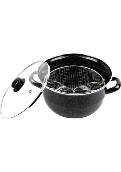 Emaye Kızartma Tenceresi Siyah Kırçıllı 24 cm ROYALEKS-69115
