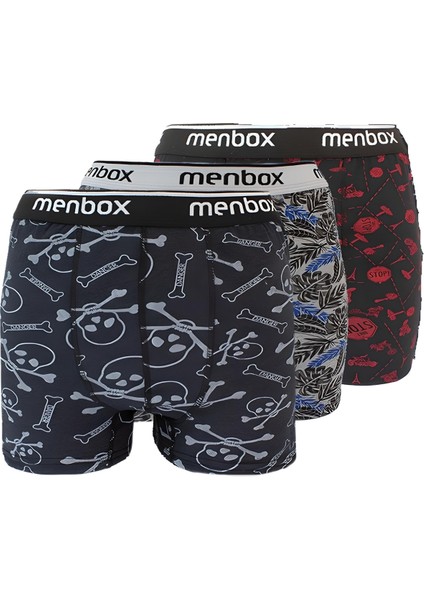 3 Adet Likralı Erkek Boxer Karışık Desenli Pamuklu