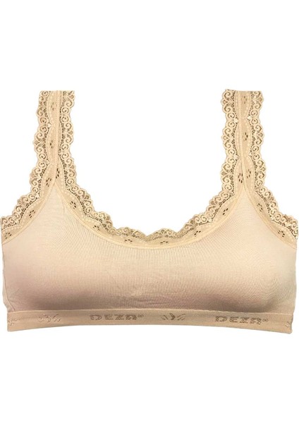 Dantel Nakış Işlemeli Pedli Bambu Kadın Büstiyer Ten