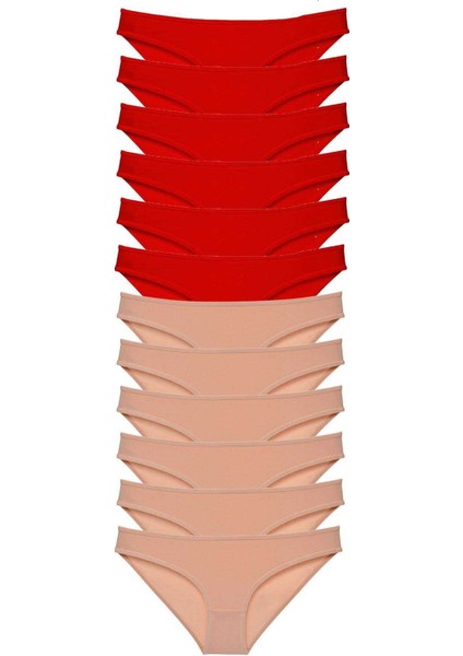 12 Adet Eko Set Likralı Kadın Slip Külot Kırmızı Ten