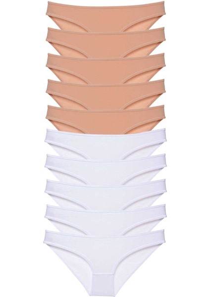 10 Adet Süper Eko Set Likralı Kadın Slip Külot Ten Beyaz
