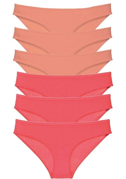 6 Adet Süper Eko Set Likralı Kadın Slip Külot Pudra Fuşya