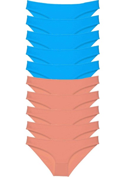 10 Adet Süper Eko Set Likralı Kadın Slip Pudra Mavi