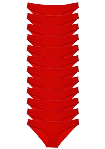 12 Adet Süper Eko Set Likralı Kadın Slip Külot Kırmızı