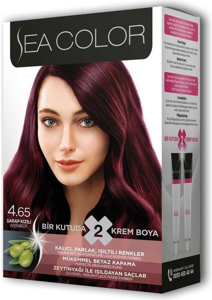 2 Tüp Krem Saç Boyası Seti Şarap Kızılı No:4.65