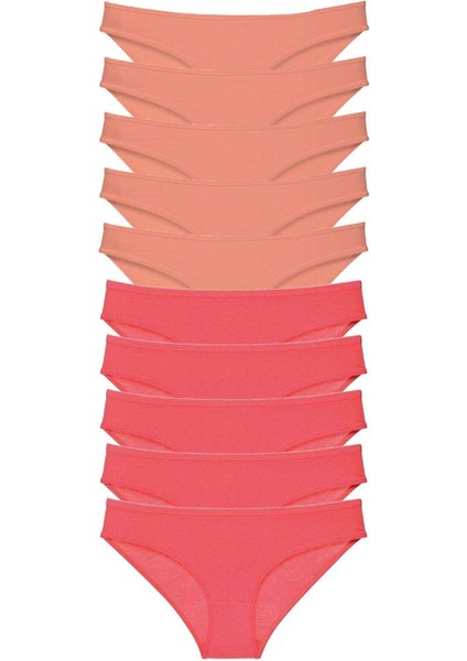 10 Adet Eko Set Likralı Kadın Slip Külot Pudra Fuşya