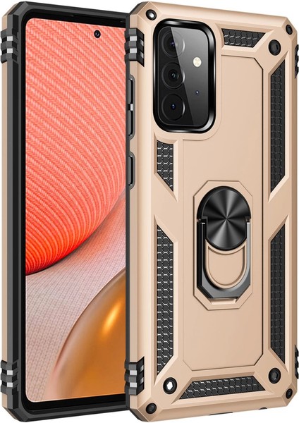 Samsung Galaxy A72 Kılıf Sofya Yüzüklü Silikon Kapak - Gold