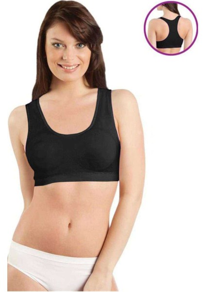 Elite Life Geniş Askılı Kadın Destekli Sporcu Büstiyer Siyah Sütyen 777 modelleri