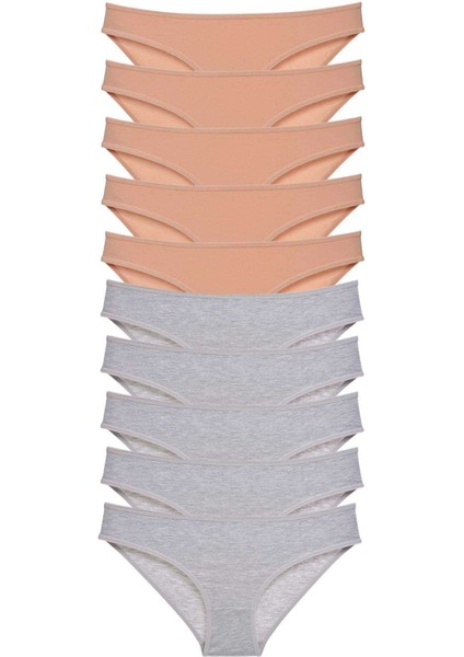 10 Adet Süper Eko Set Likralı Kadın Slip Külot Ten Gri