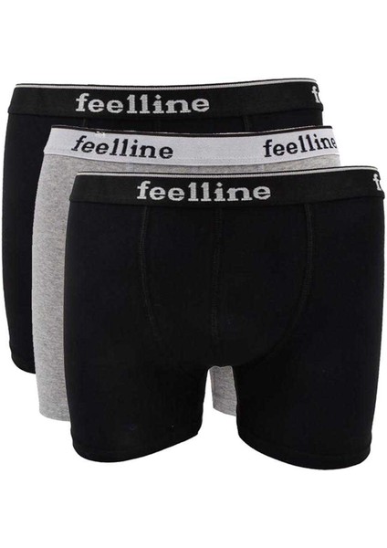 3 Adet Feelline Siyah ve Gri Pamuklu Doğal Likralı Erkek Boxer
